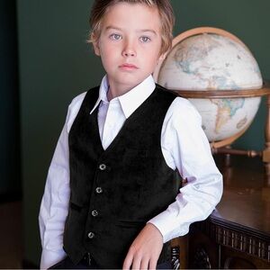 10/$25🦋 Bocaccio Boys Black Classic Fit V-Neck Formal Suit Vest - Size 10H